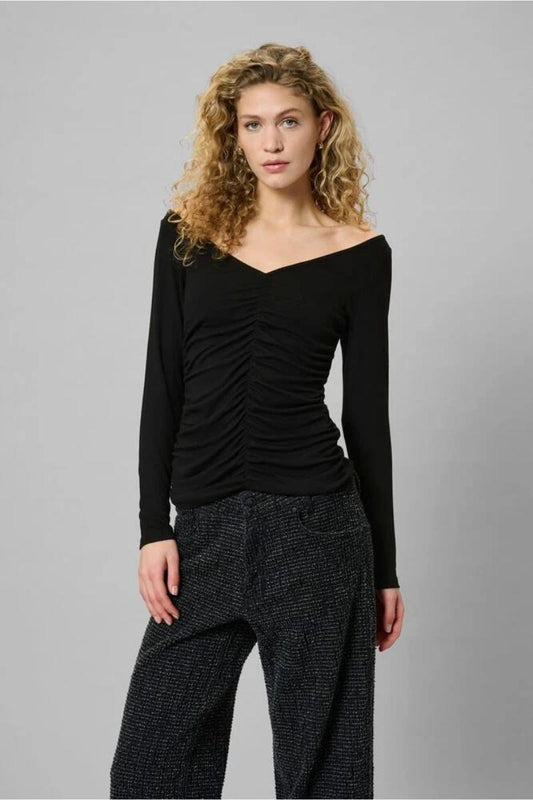 Naisten musta v-kaula-aukkoinen pitkähihainen