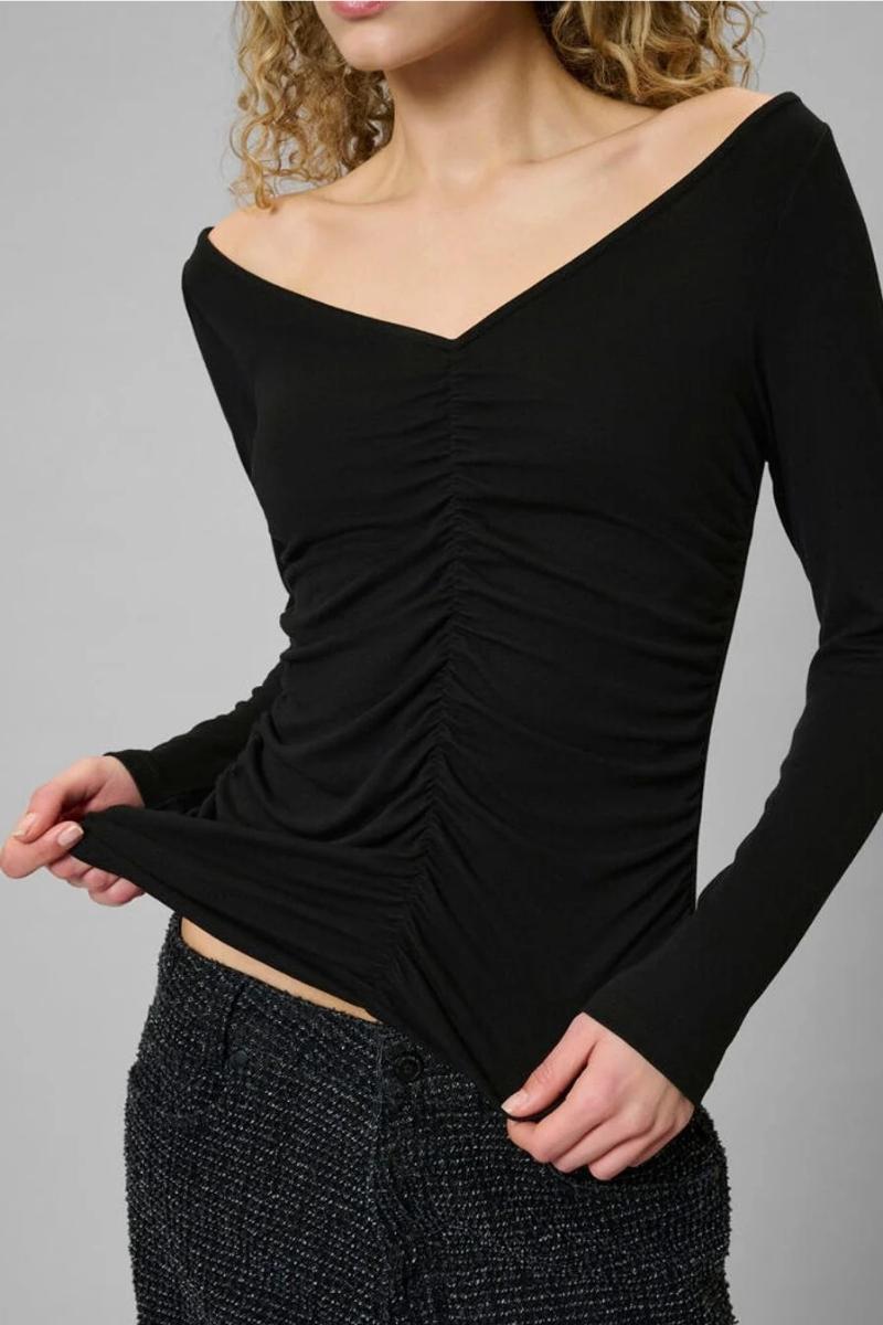 Naisten musta v-kaula-aukkoinen pitkähihainen