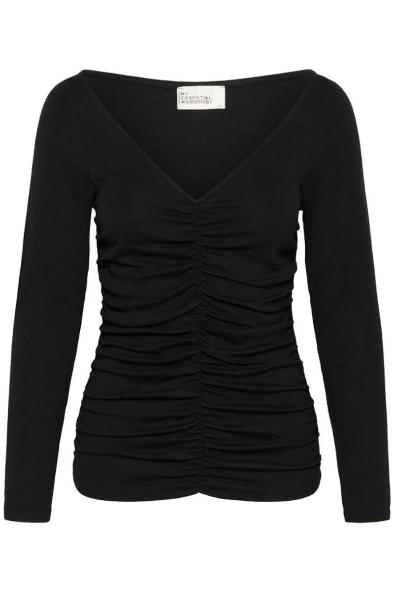 Naisten musta v-kaula-aukkoinen pitkähihainen