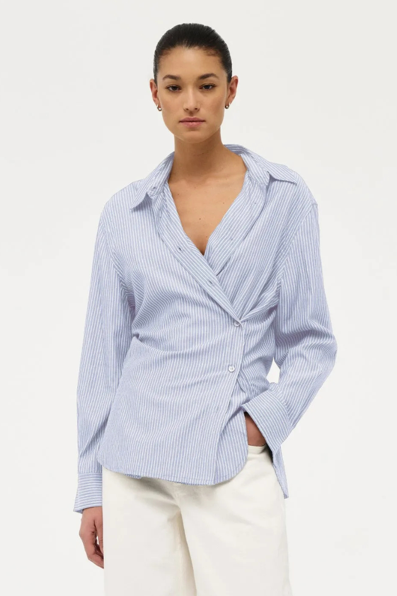 NEUW Mirage Drape Shirt - french navy stripe