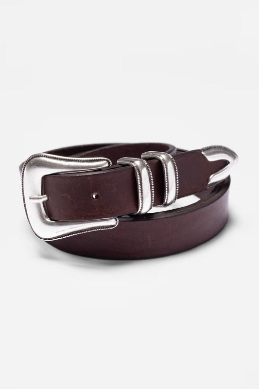 Nudie Western Silver belt - dark brown