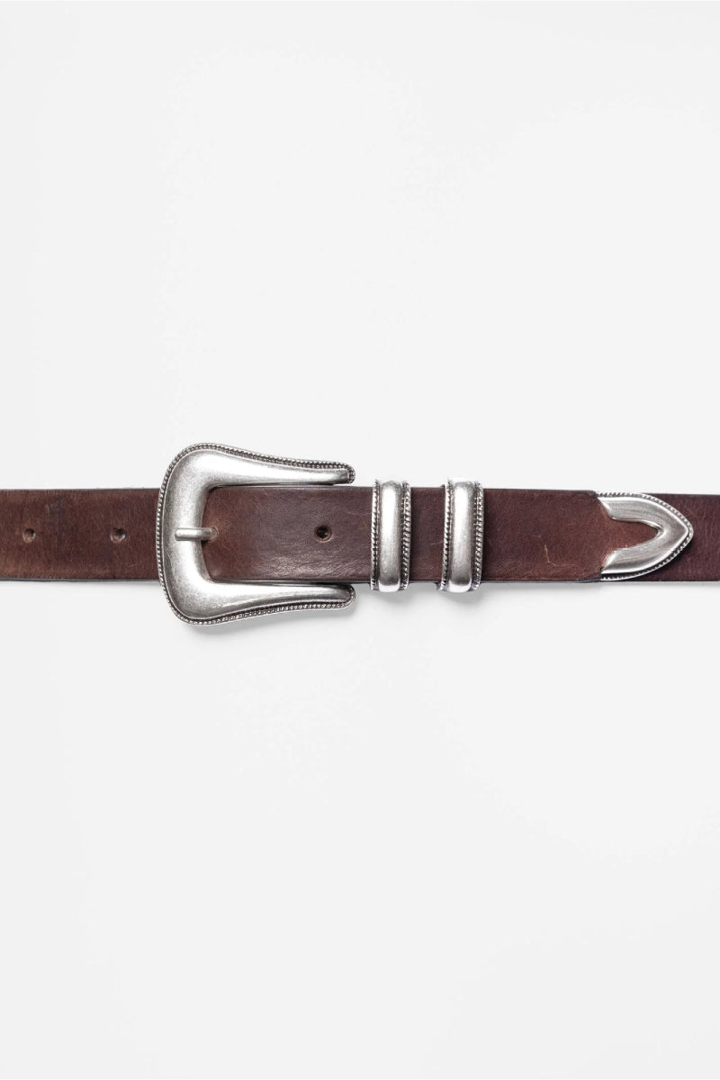 Nudie Western Silver belt - dark brown