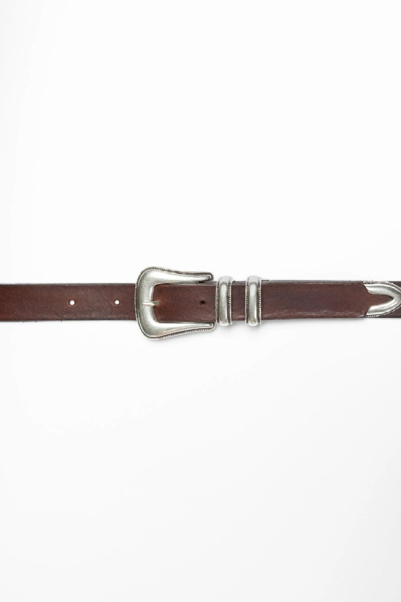 Nudie Western Silver belt - dark brown