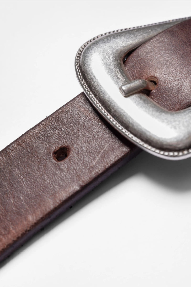 Nudie Western Silver belt - dark brown