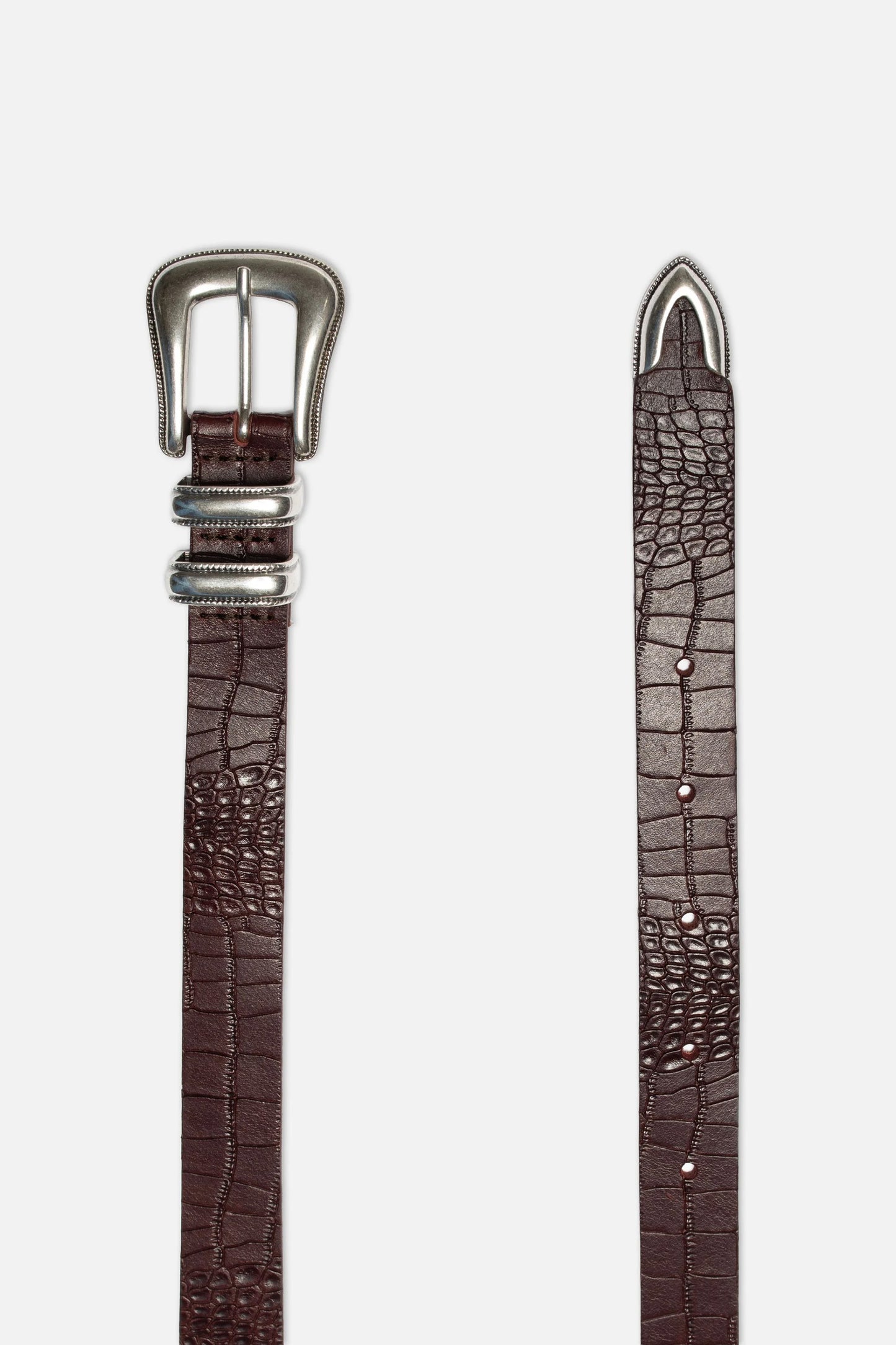 Nudie Jeans Western Faux Croco Silver belt - burgundy