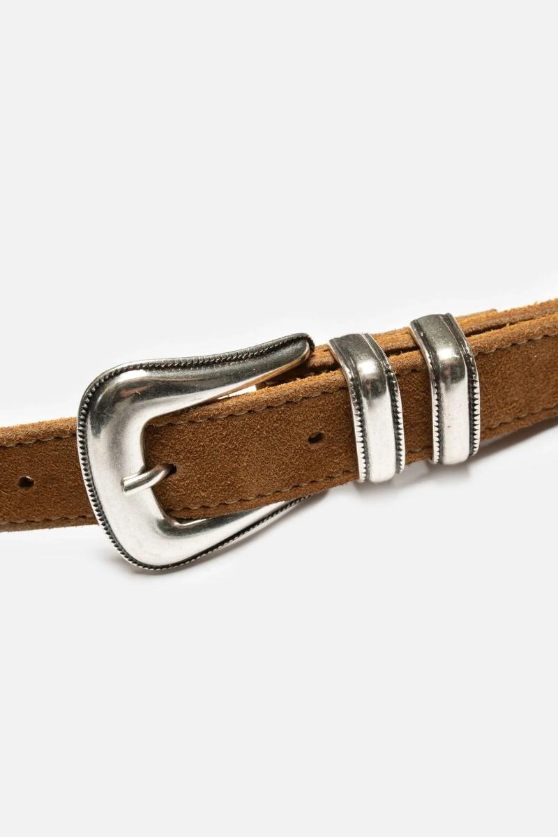 Nudie Jeans Western Suede Silver Belt - tobacco