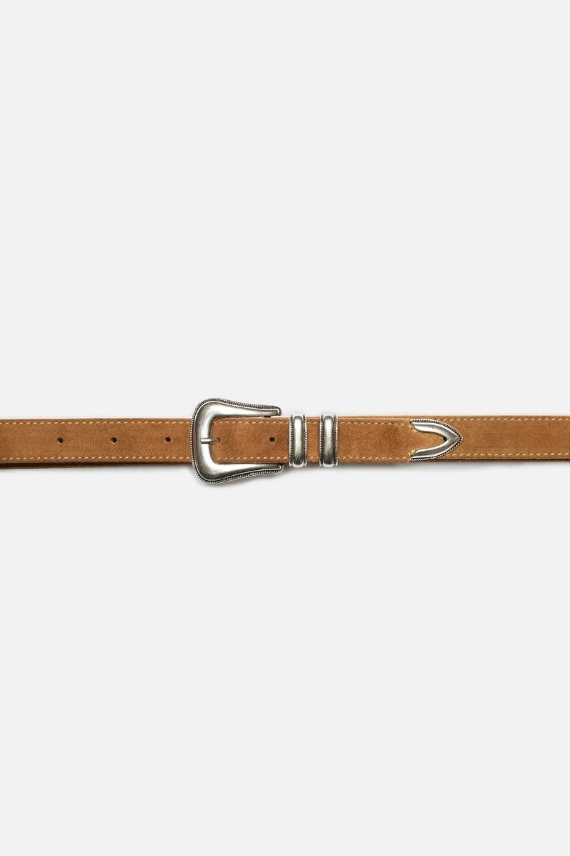 Nudie Jeans Western Suede Silver Belt - tobacco