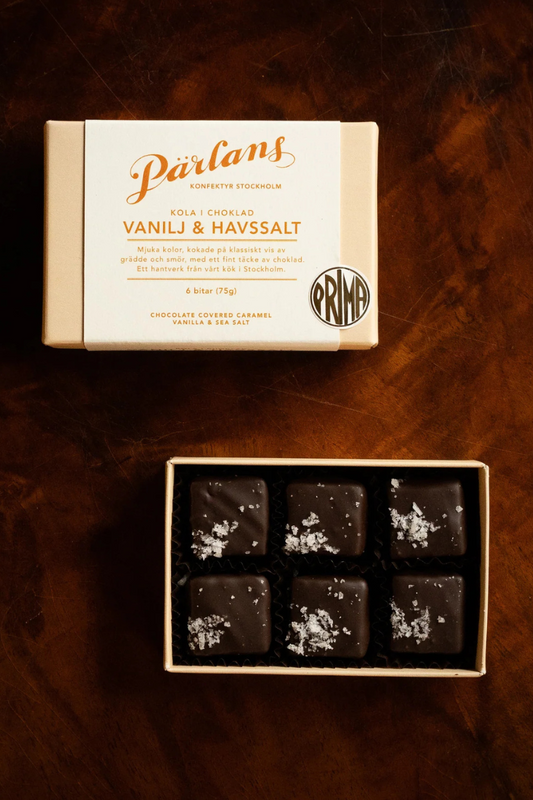 Pärlans Konfektyr Chocolate covered caramel box of 6 - vanilla & sea salt