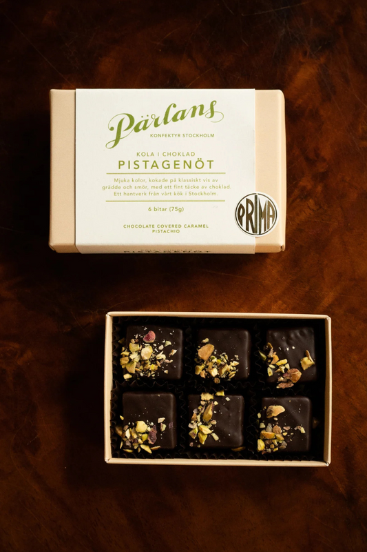 Pärlans Konfektyr Chocolate covered caramel box of 6 - pistachio