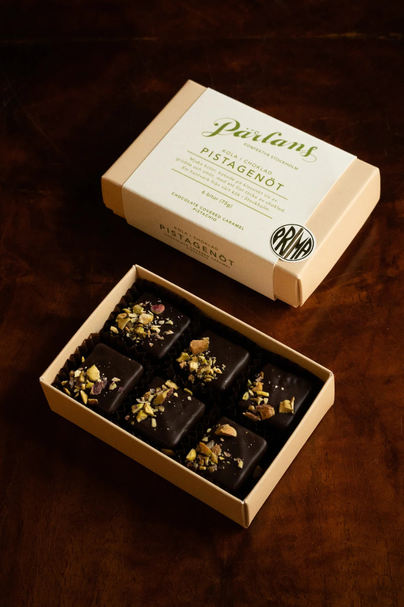 Pärlans Konfektyr Chocolate covered caramel box of 6 - pistachio