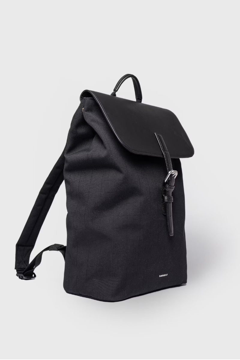 Sandqvist Everyday Lid backpack M - black with black leather