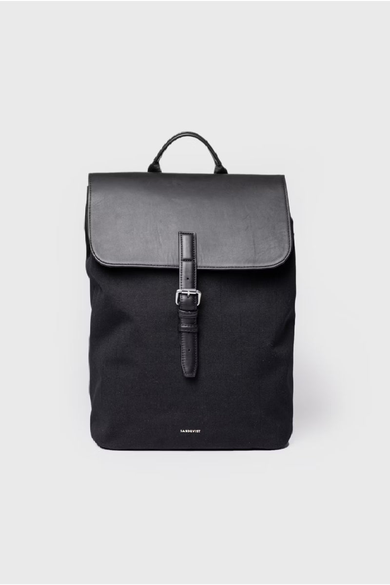 Sandqvist Everyday Lid backpack M - black with black leather