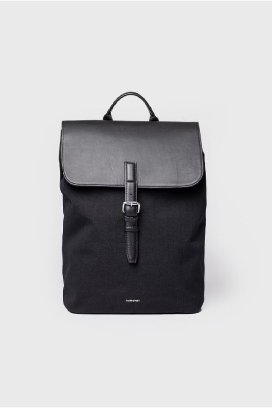 Sandqvist Everyday Lid backpack M - black with black leather
