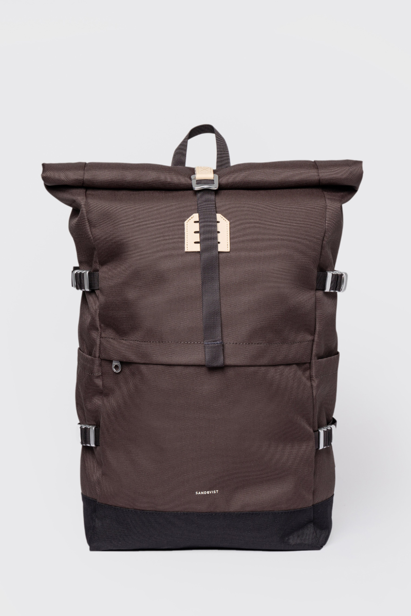Sandqvist Icon Rolltop Backpack L - brown with natural leather