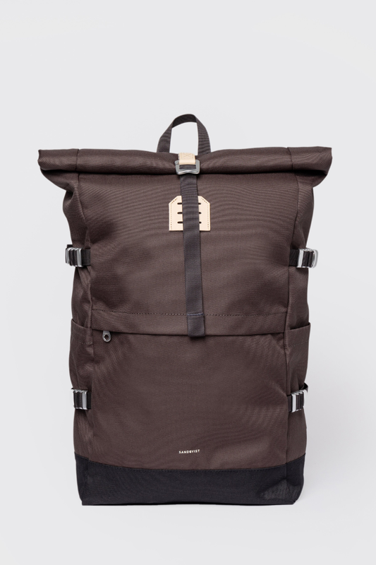Sandqvist Icon Rolltop Backpack L - brown with natural leather