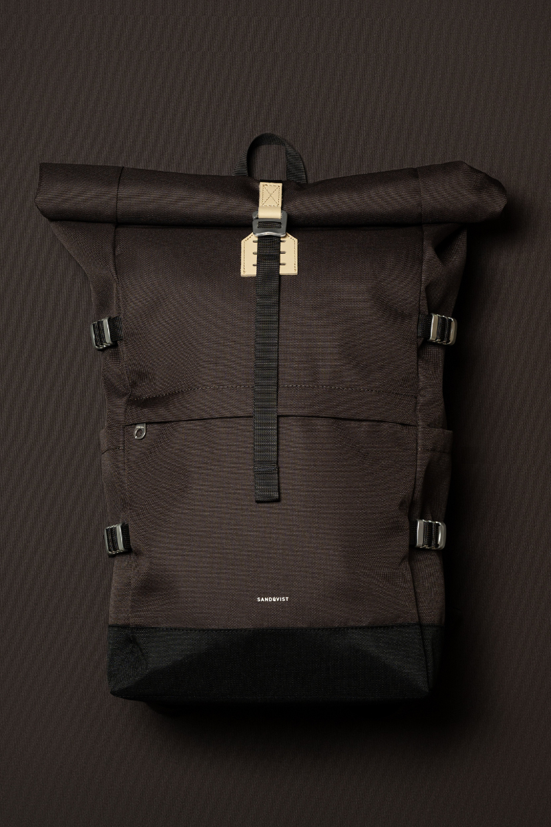 Sandqvist Icon Rolltop Backpack L - brown with natural leather