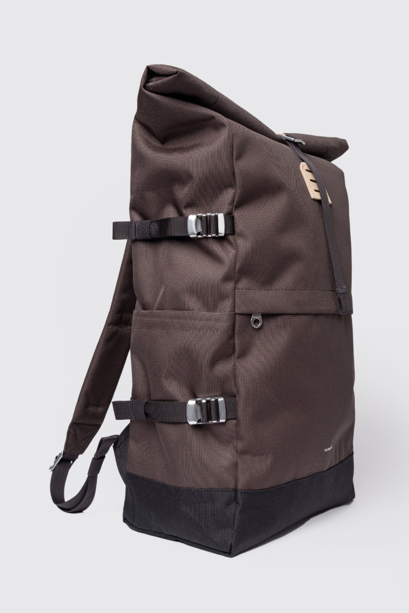 Sandqvist Icon Rolltop Backpack L - brown with natural leather