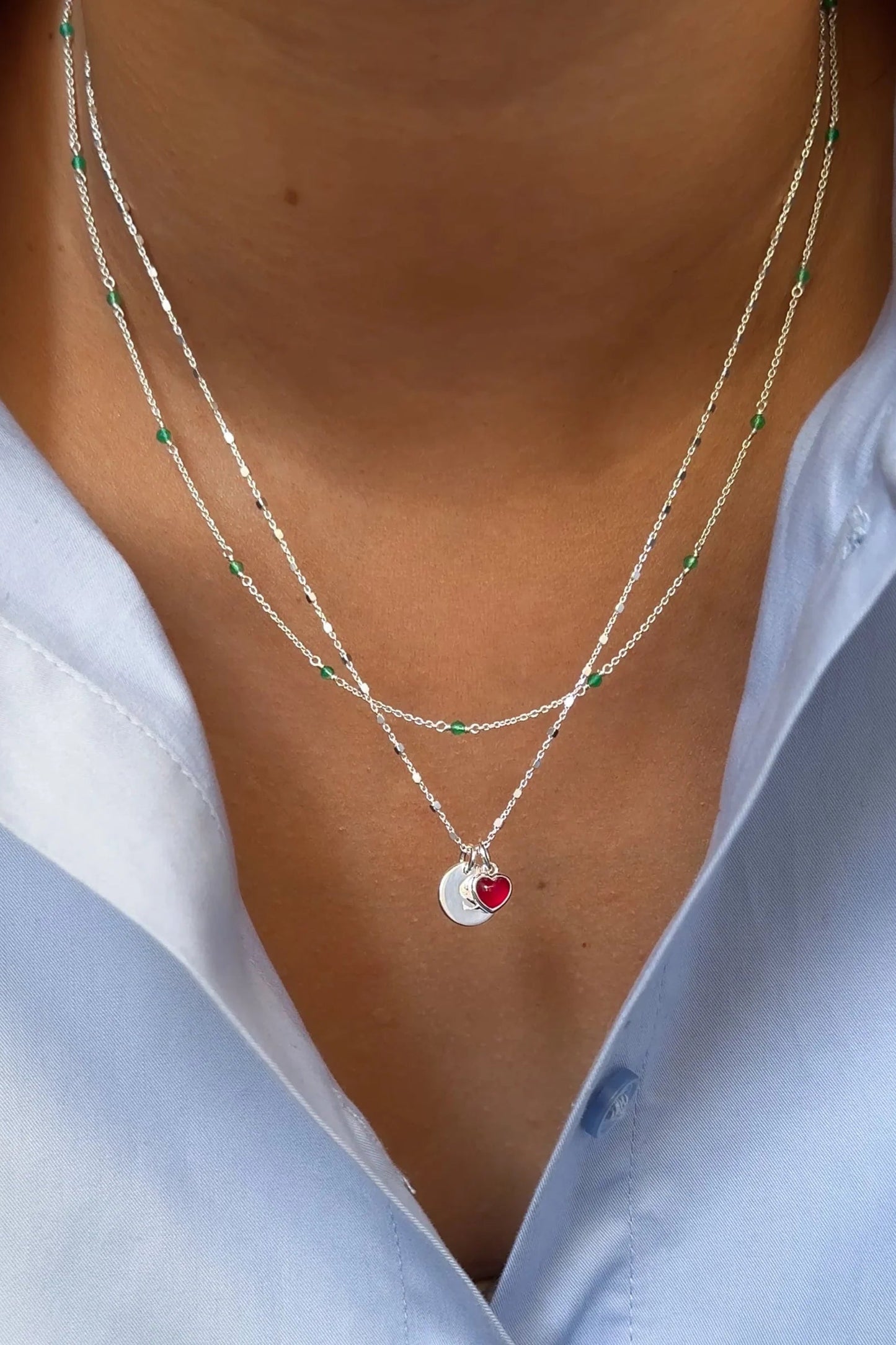 Syster P Santa Monica Necklace - silver green onyx