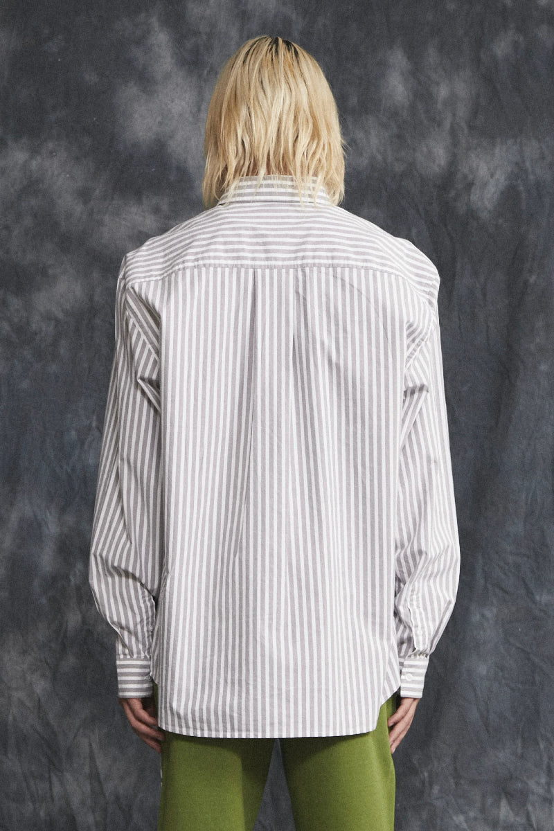 Double A By Wood Wood Day Striped shirt - Steel grey