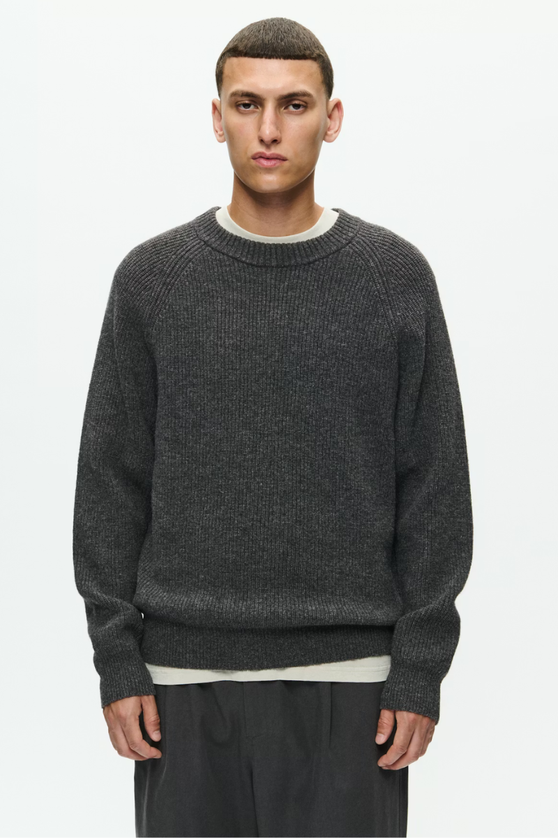 Wood Wood WWKevin crew neck - gray pinstriped melange