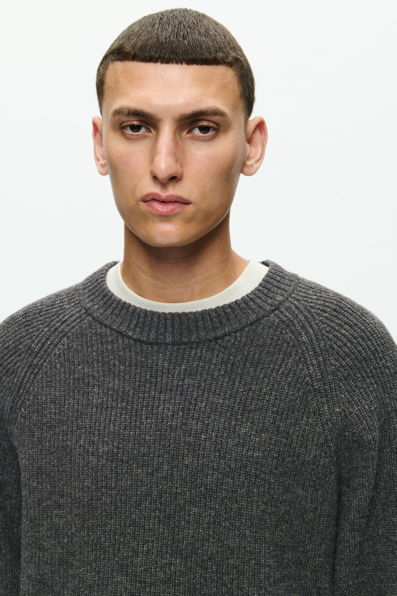 Wood Wood WWKevin crew neck - gray pinstriped melange