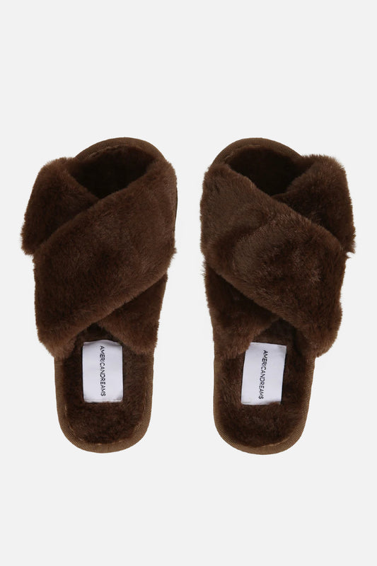 Americandreams Lou Faux fur slippers - chocolate brown