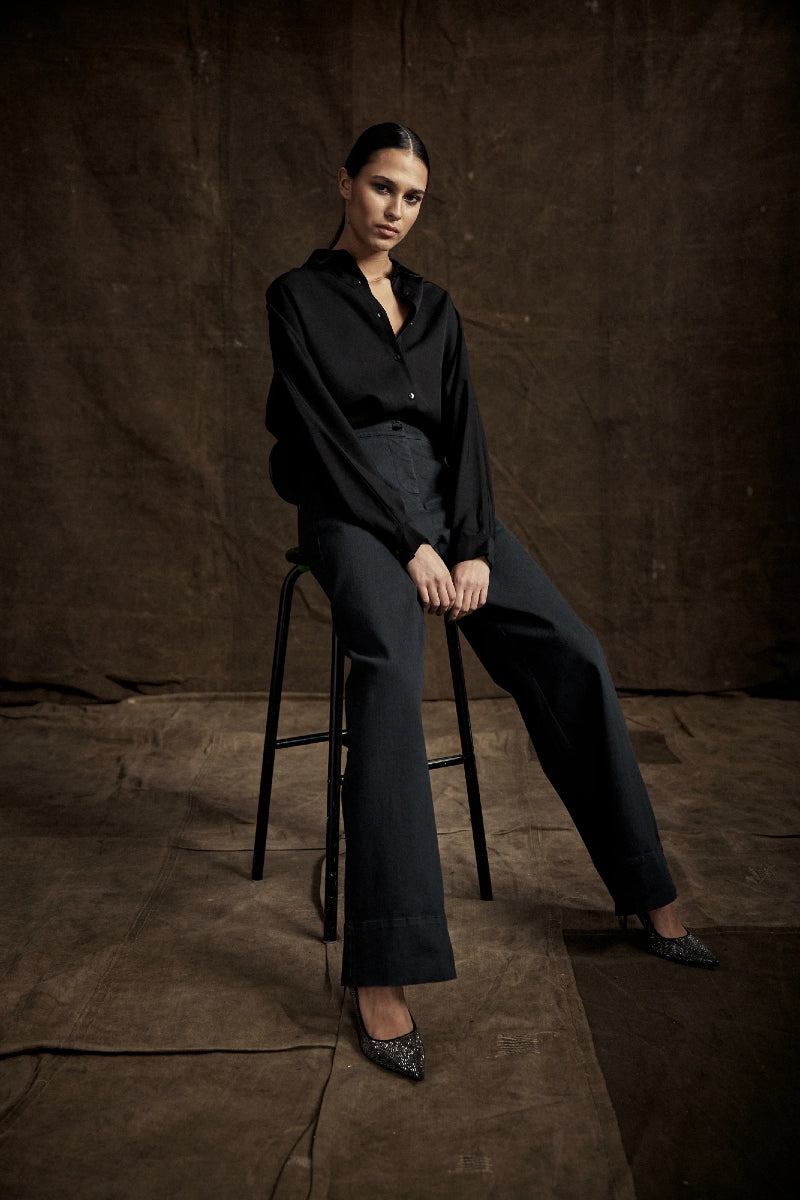 AVENY Beverly Pant Washed Twill - Black Washed Out Effect