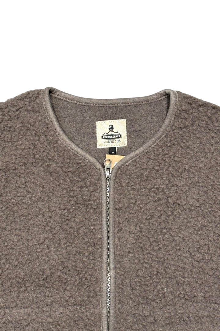 Coldbreaker Pepitco Vest, harmaanruskea villaliivi, yksityiskohta kauluksesta