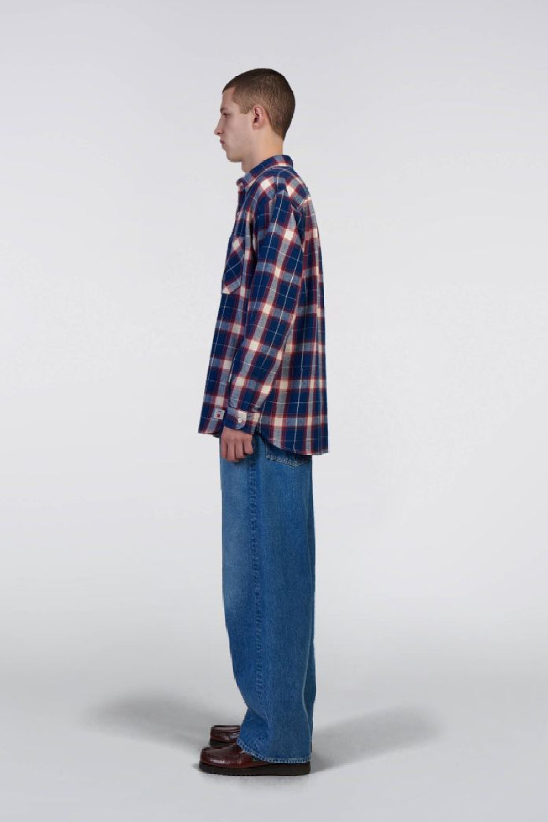 Edwin Work Shirt LS - navy / red