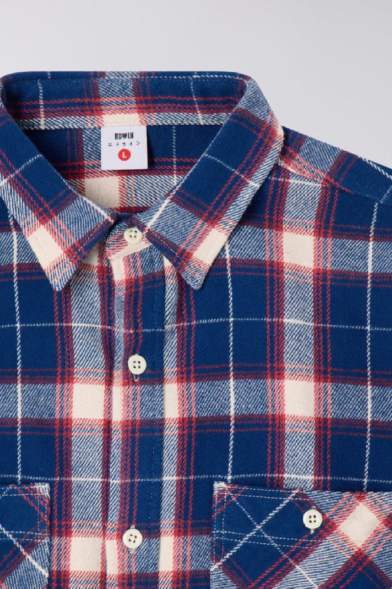 Edwin Work Shirt LS - navy / red