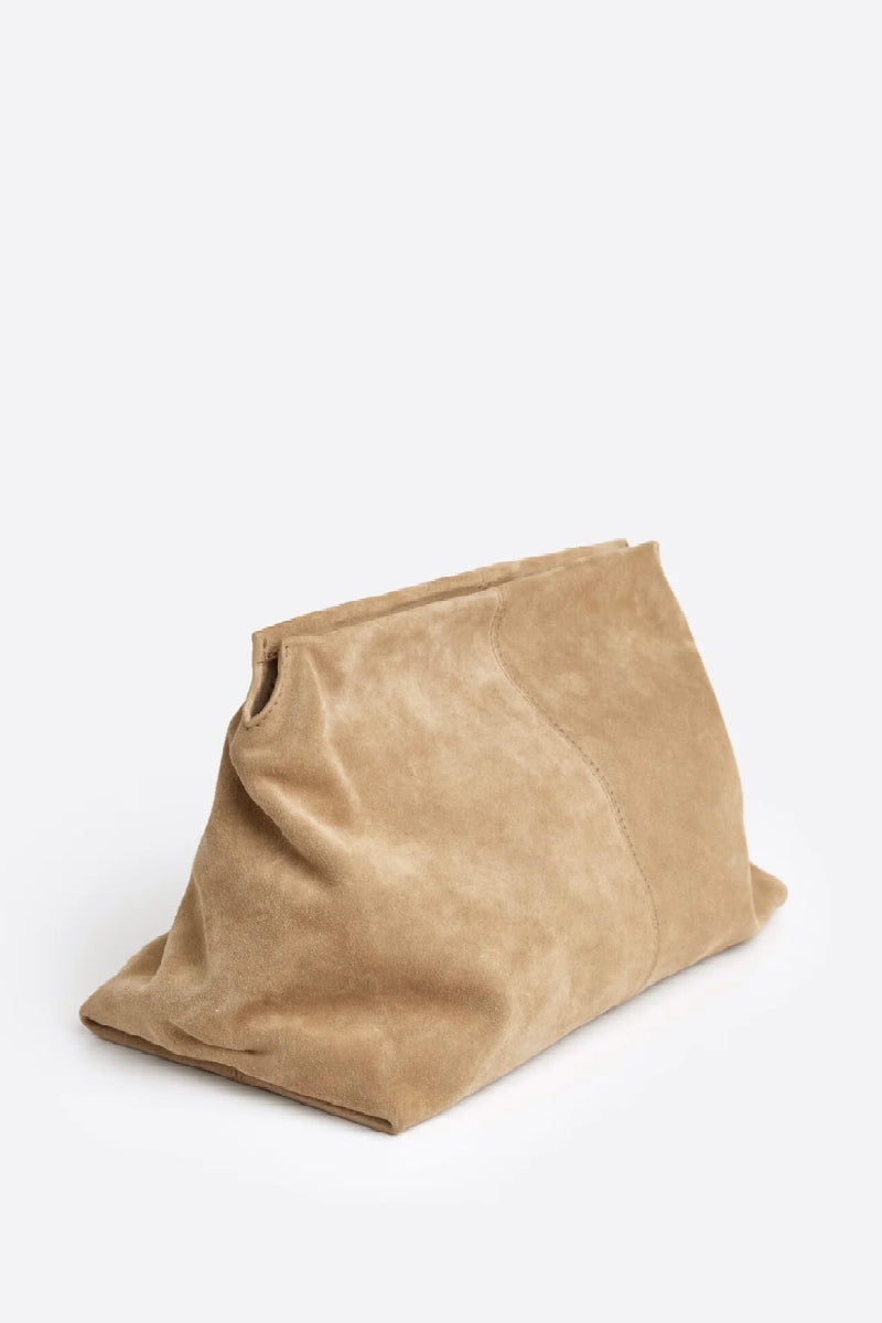 Flattered Clay Clutch - suede sand