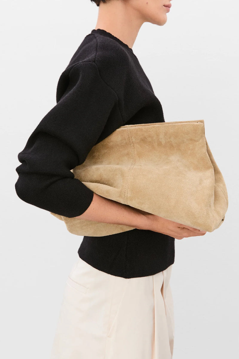 Flattered Clay Clutch - suede sand