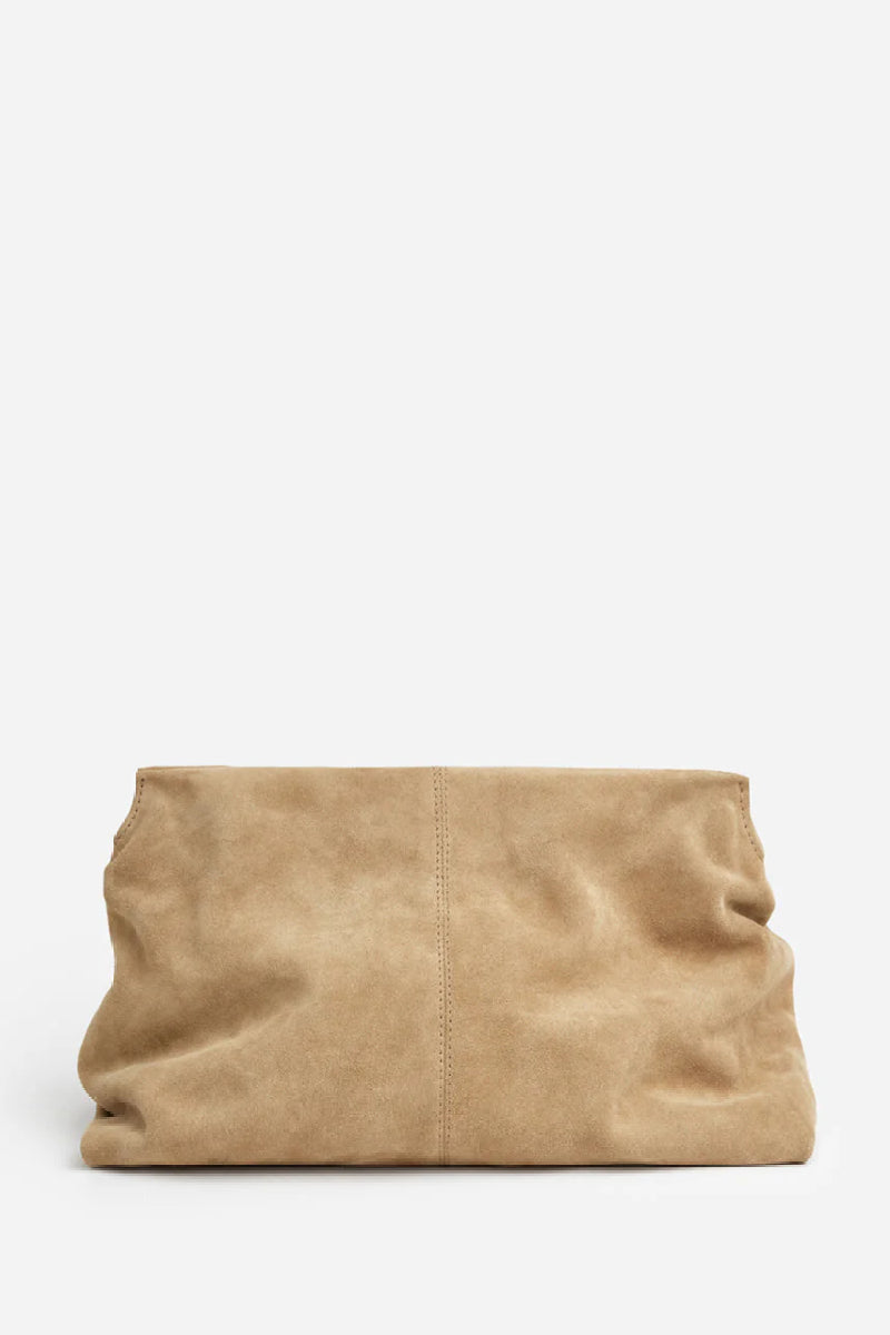 Flattered Clay Clutch - suede sand