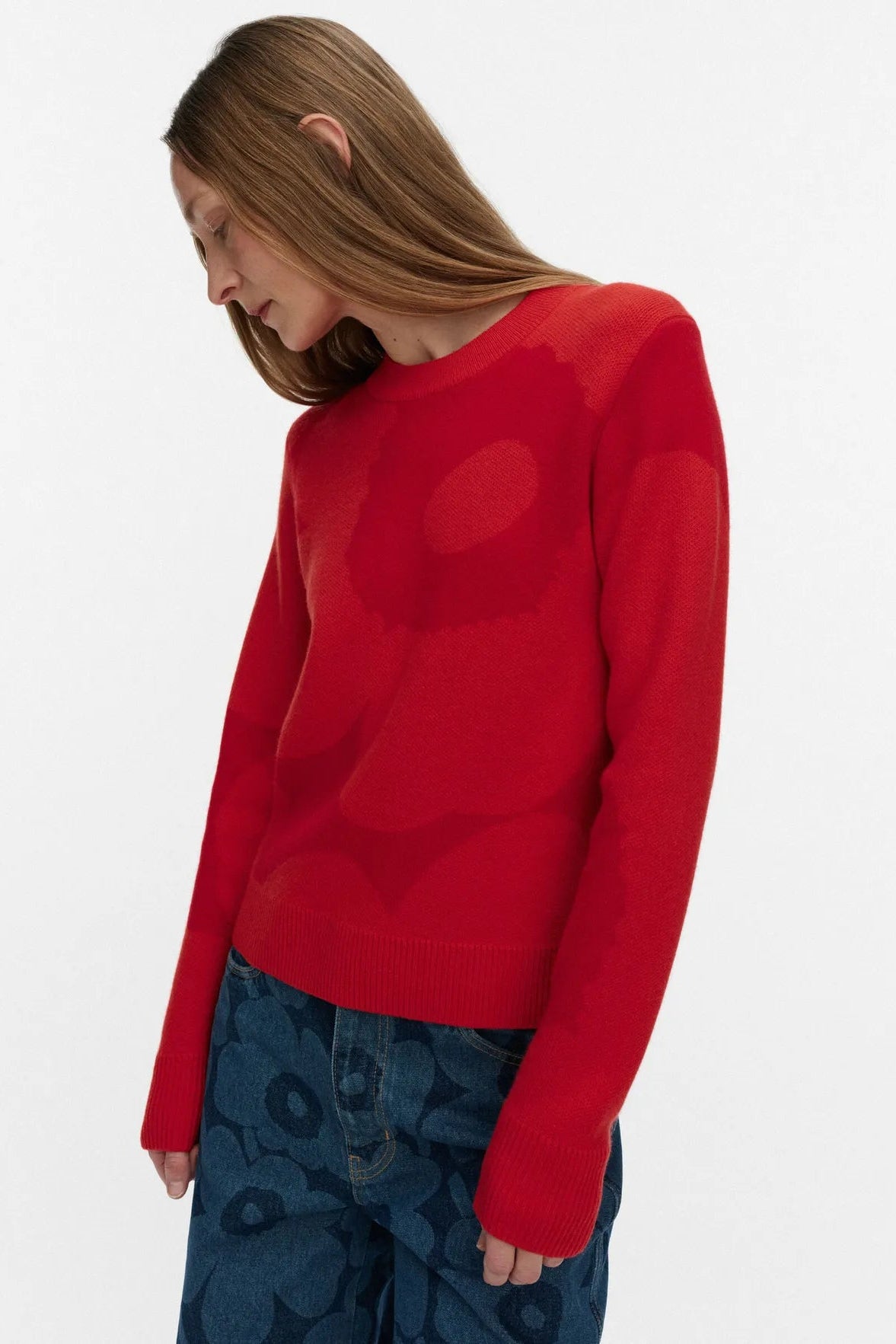 Marimekko Aukio Unikko neulepaita - tummanpunainen / punainen