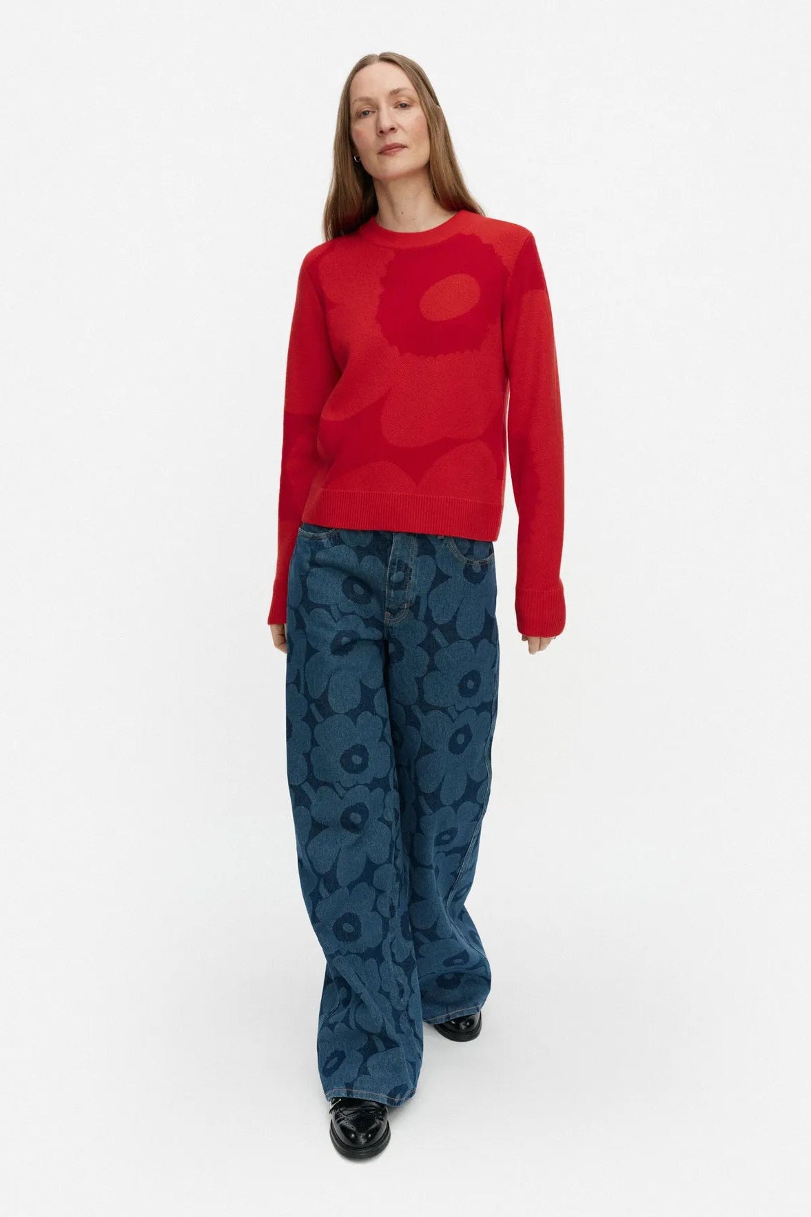 Marimekko Aukio Unikko neulepaita - tummanpunainen / punainen