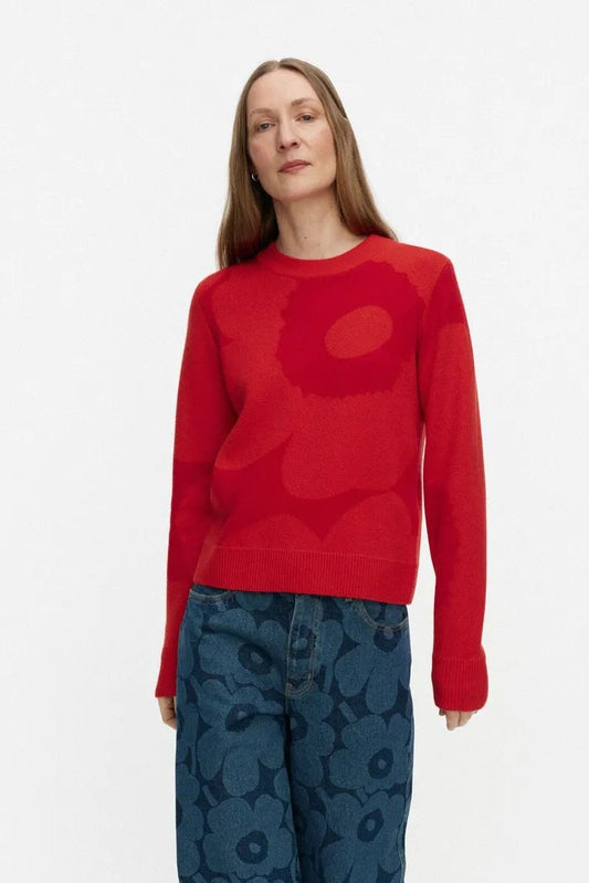 Marimekko Aukio Unikko neulepaita - tummanpunainen / punainen