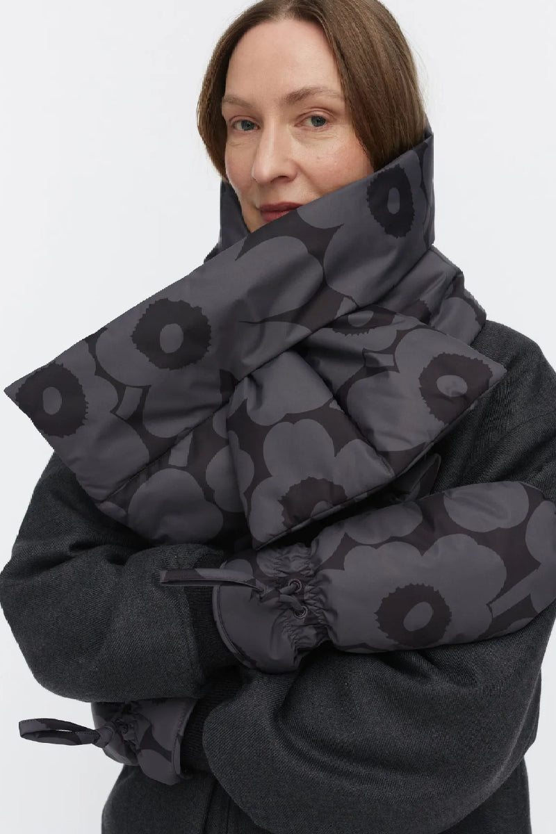 Marimekko Croma Unikko huivi - musta / harmaa