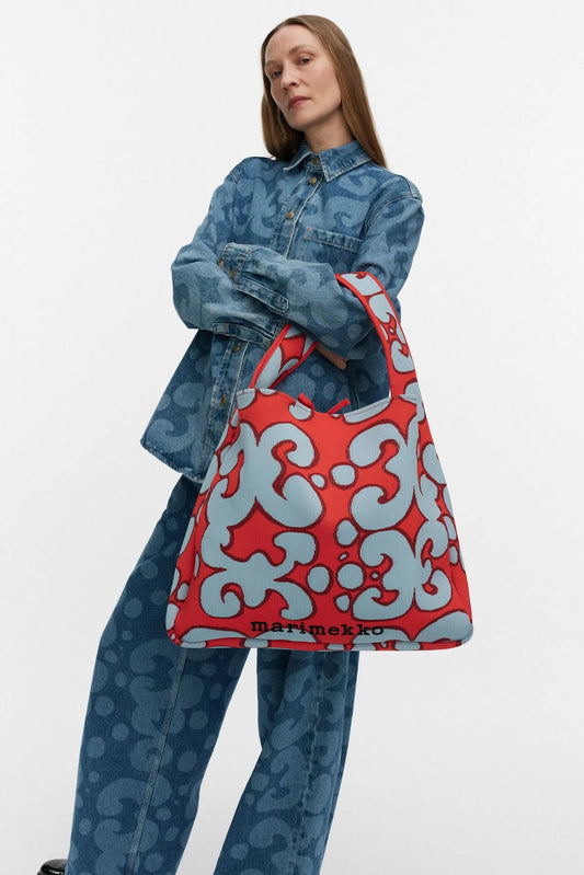 Marimekko Knitted Bag Large Keidas olkalaukku - vaaleansininen / punainen