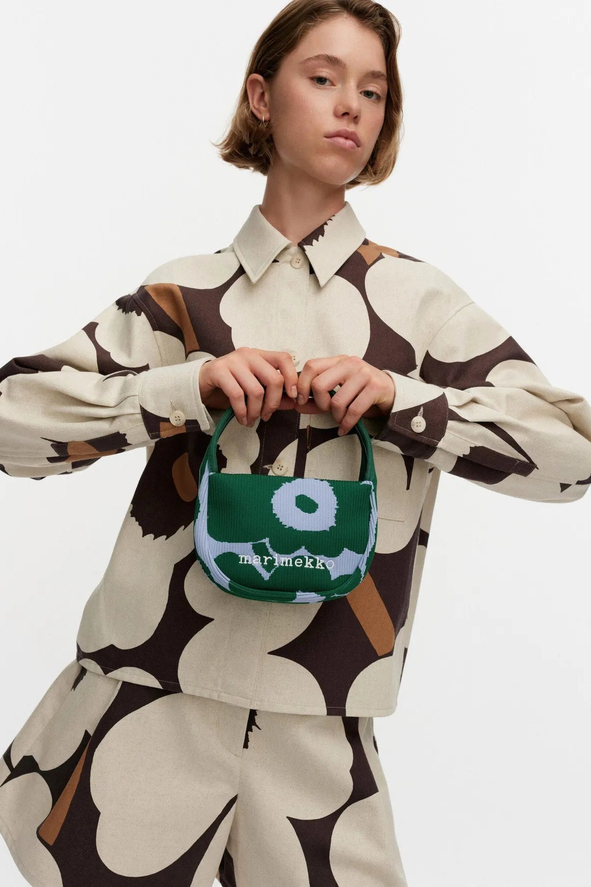 Marimekko Knitted Mini Handbag Unikko laukku - sininen / vihreä