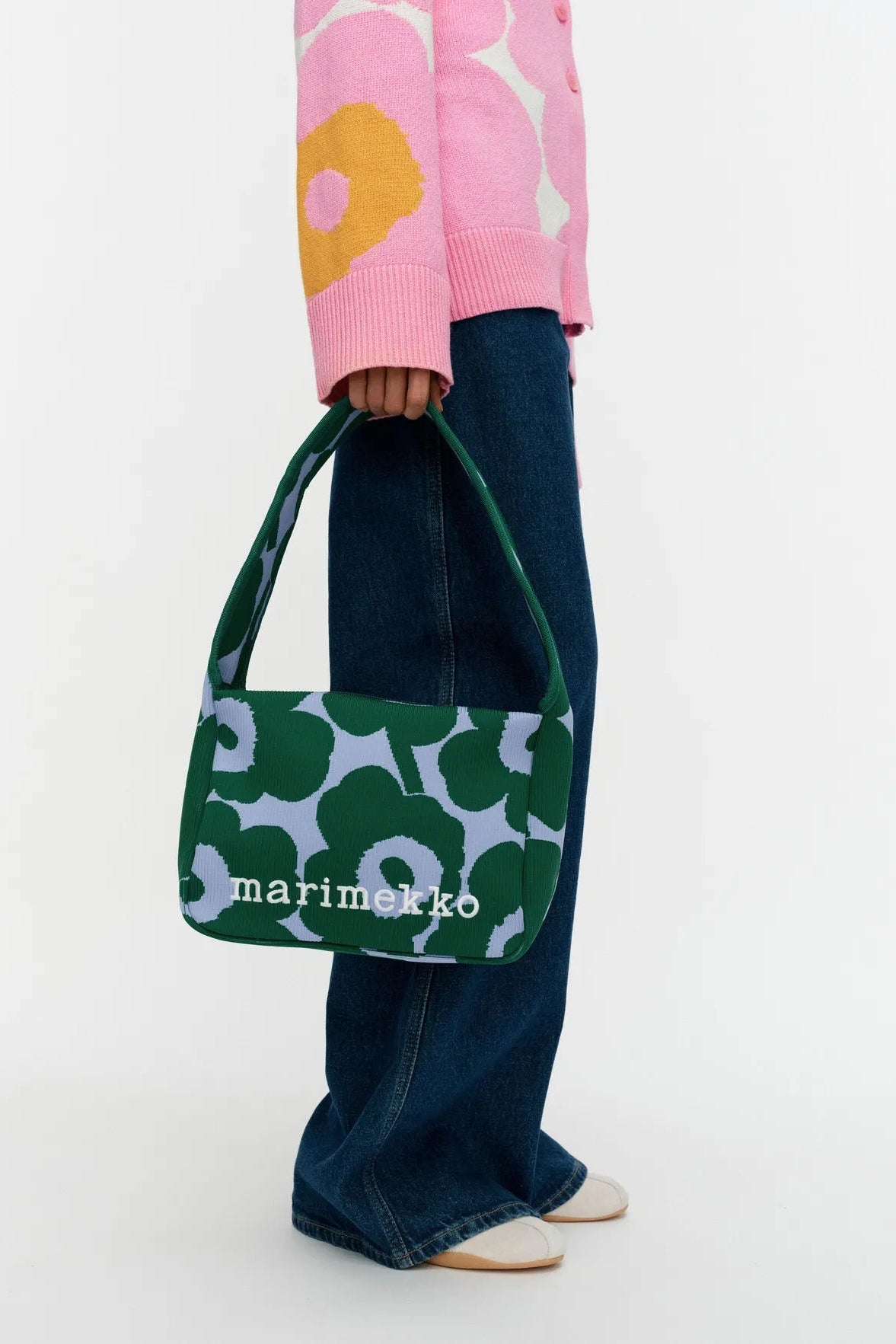 Marimekko Knitted Shoulderbag Unikko olkalaukku - vihreä / sininen