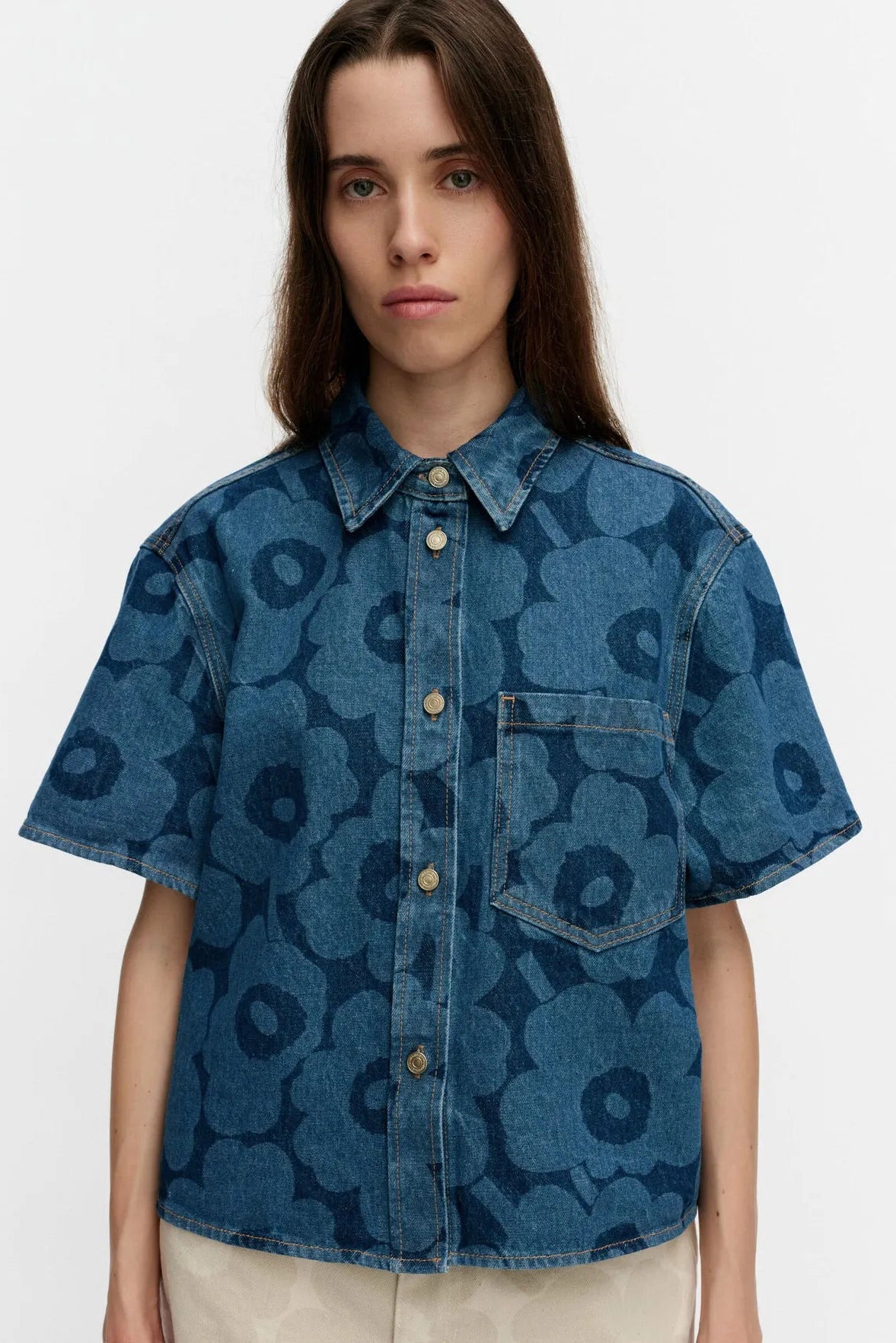 Marimekko Maridenim Kuvata Unikko paita - mid indigo