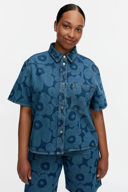 Marimekko Maridenim Kuvata Unikko paita - mid indigo
