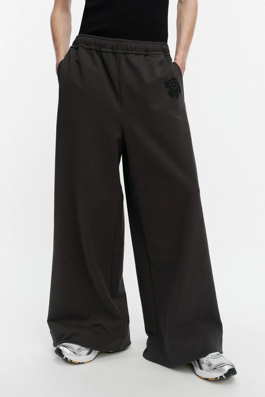 Marimekko Naturaali Unikko Placement Kioski housut - tummanharmaa / musta