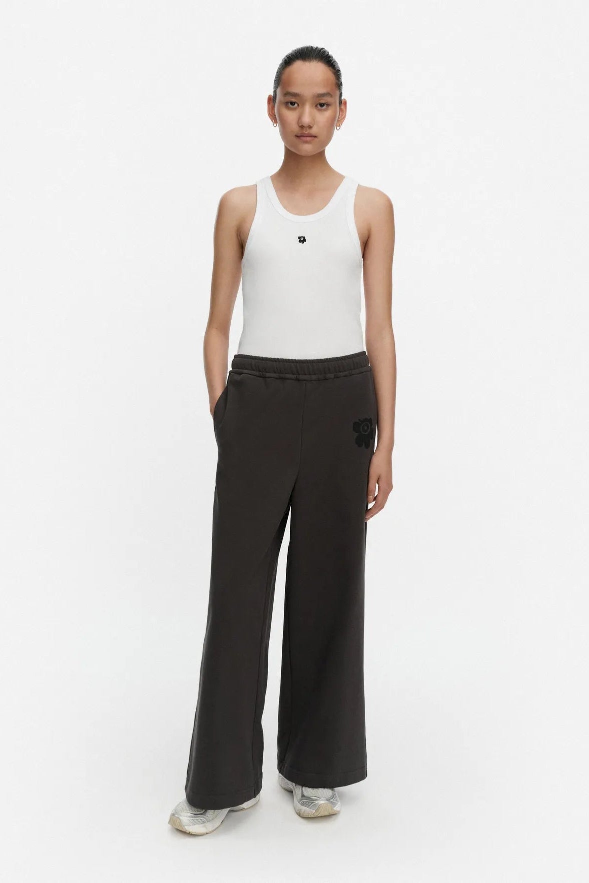 Marimekko Naturaali Unikko Placement Kioski housut - tummanharmaa / musta