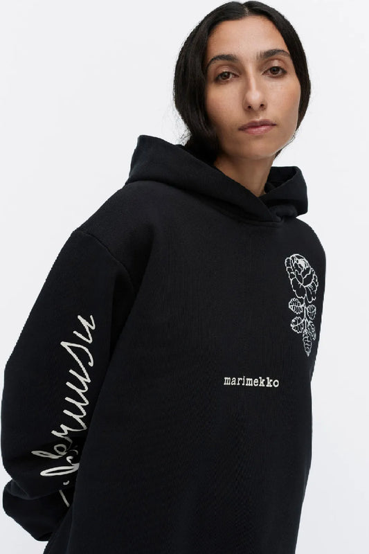 Marimekko Peite Vihkiruusu Placement Kioski huppari - musta / valkoinen