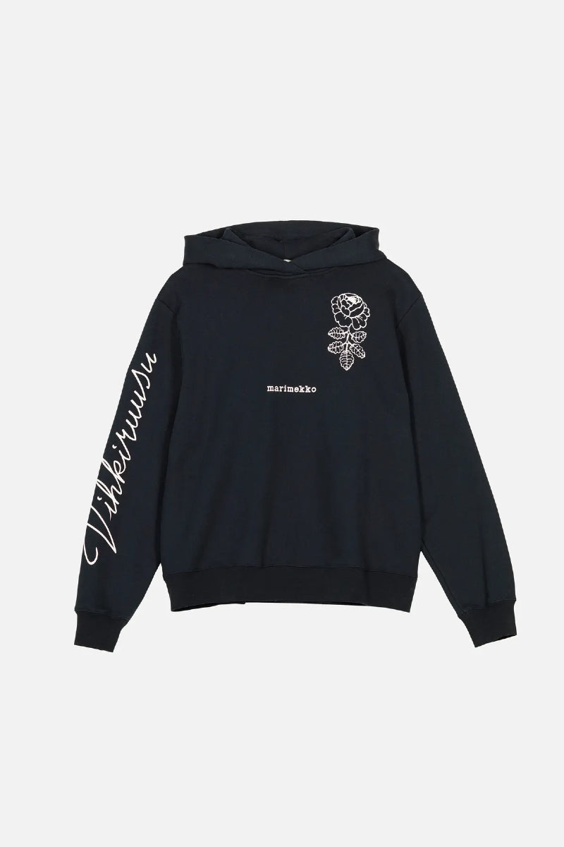 Marimekko Peite Vihkiruusu Placement Kioski huppari - musta / valkoinen