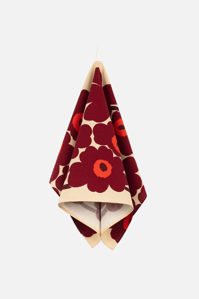 Marimekko Pieni Unikko keittiöpyyhe 43 x 70 cm - punainen / beige