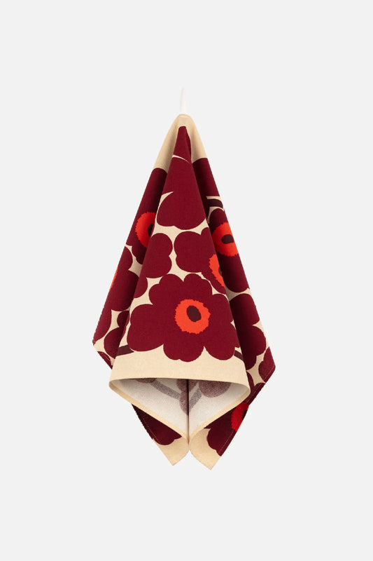 Marimekko Pieni Unikko keittiöpyyhe 43 x 70 cm - punainen / beige