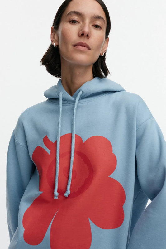 Marimekko Runoja Unikko Placement Kioski huppari - vaaleansininen / punainen