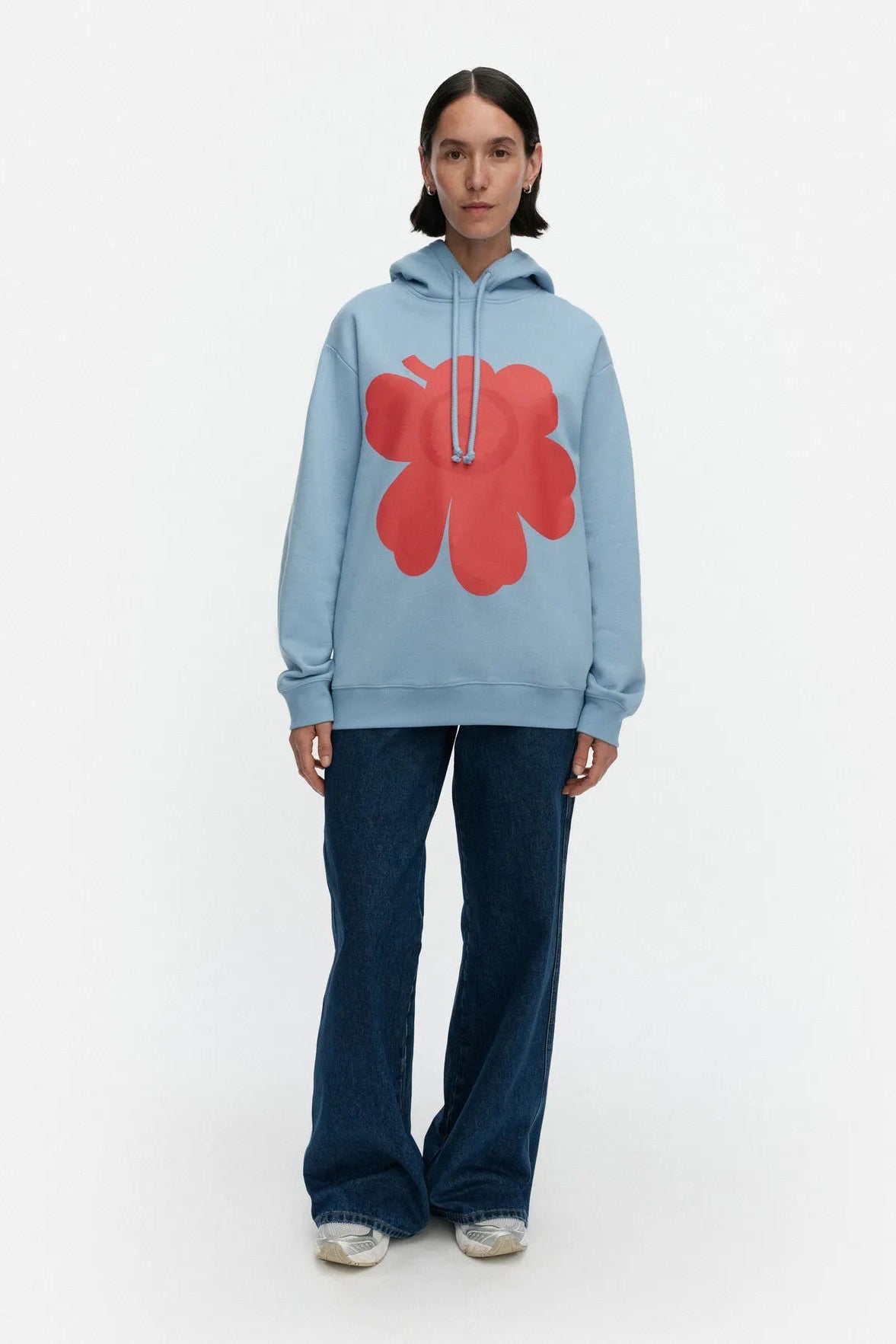 Marimekko Runoja Unikko Placement Kioski huppari - vaaleansininen / punainen